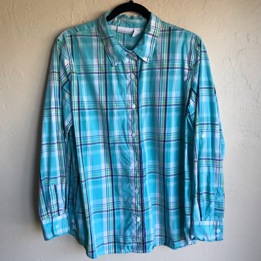Cascade Blue Plaid Blouse - Picture 2 of 6